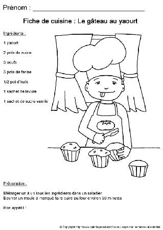 Fiche gateau yaourt maternelle